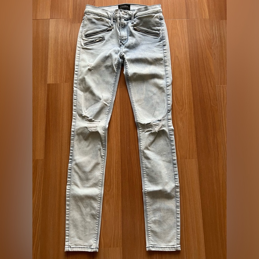 Black Orchid Distressed Skinny Jeans Zipper Pockets Moto Style Size 26